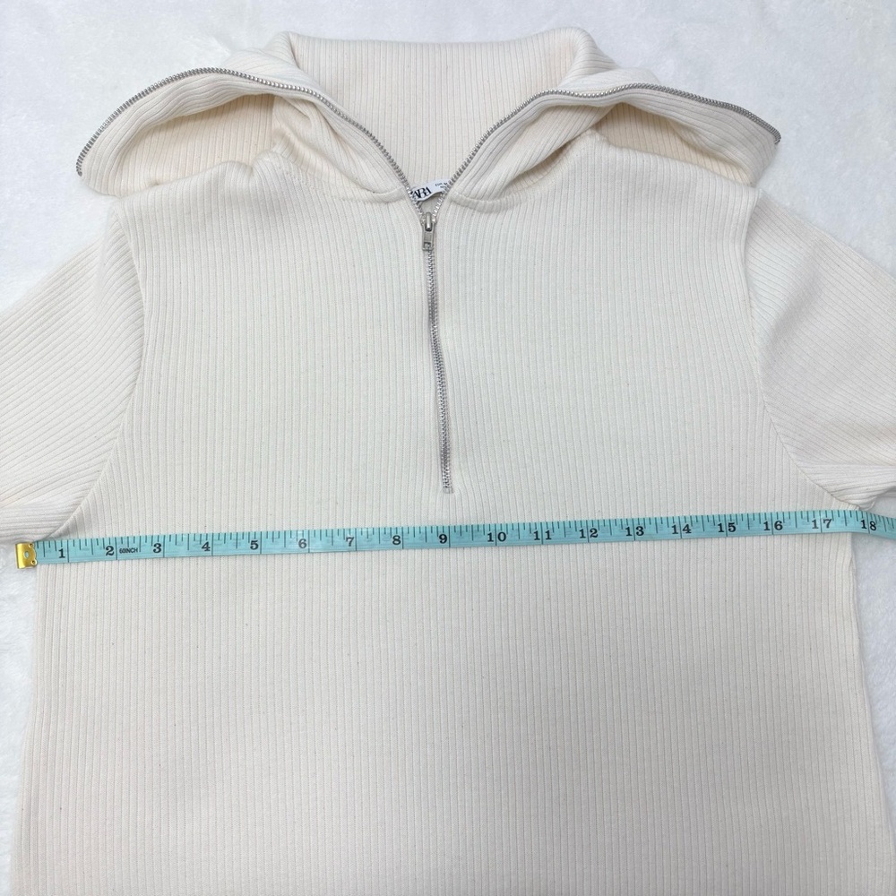 ZARA Sweater Dress Ivory Short Sleeves Quarter Zip Ribbed Knit Size Size M - Picture 5 of 11